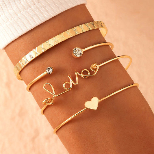 Bracciali Combo  Rigidi set di 4 Pezzi - Cuore Love Brillante