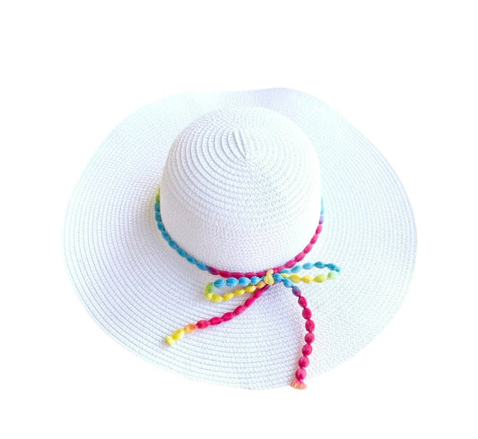 Cappello di Paglia bianco con nastro colorato